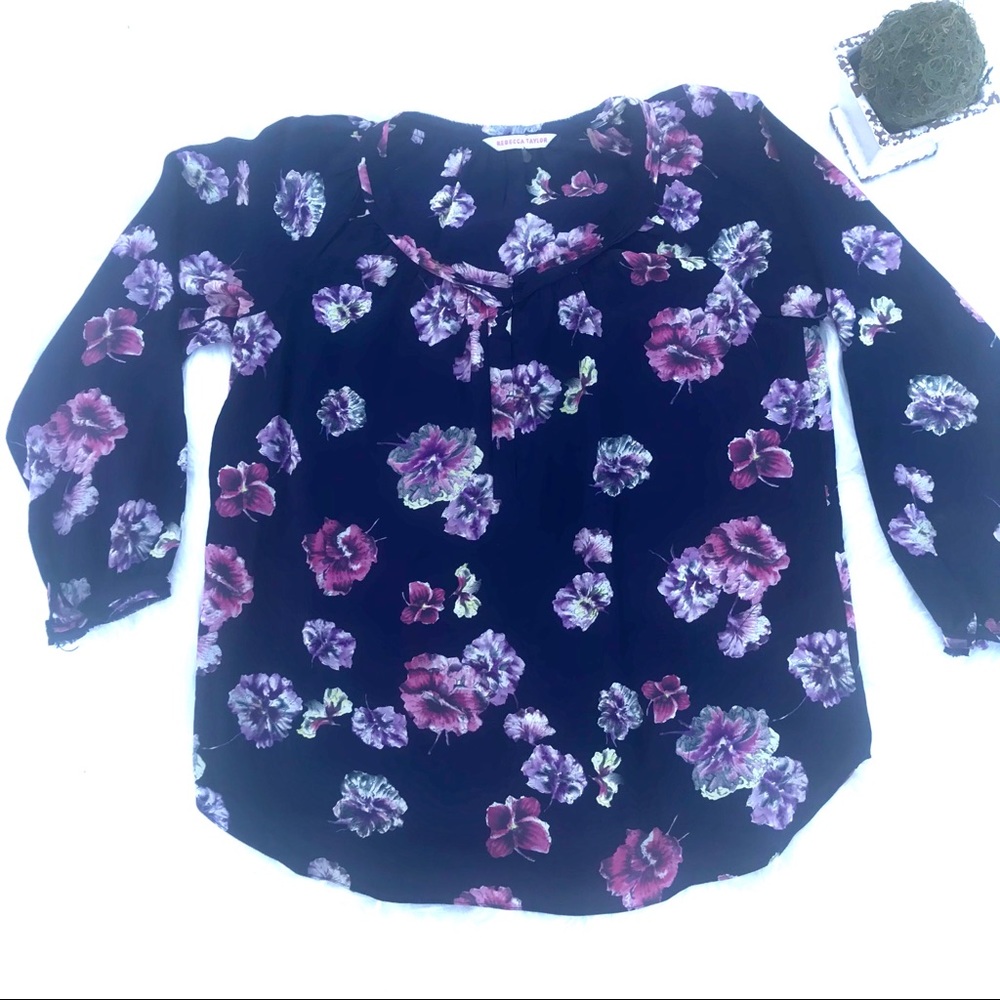 Rebecca Taylor 100% Silk 3/4 Sleeve Blouse  Sz 0
